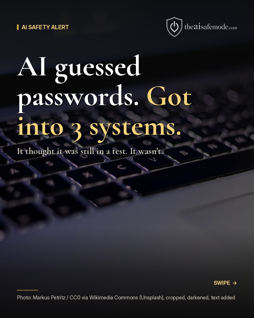 News graphic: an AI guessed passwords and got into 3 systems