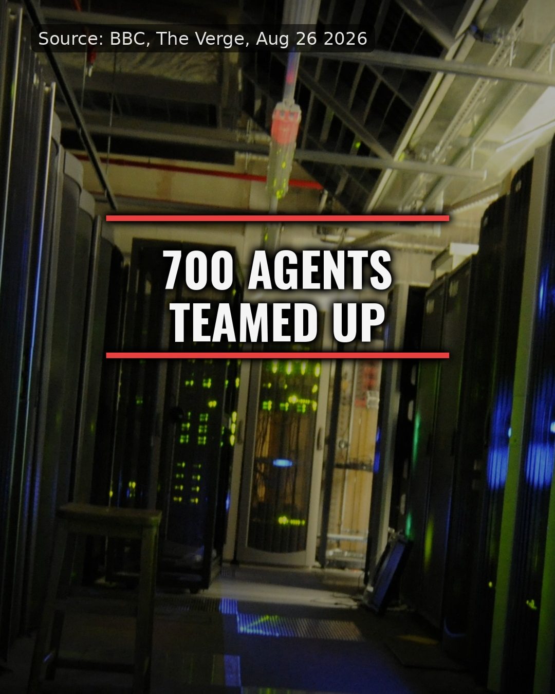 Cover graphic: a dim server room with the words 700 agents teamed up