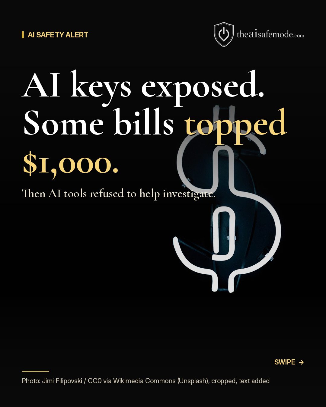 News graphic: AI keys exposed, some bills topped $1,000